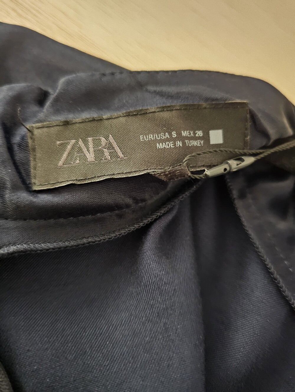 Zara Navy Blue Satin Viscose Lace Mini Dress Mock Neck Size S NWT - Picture 13 of 14
